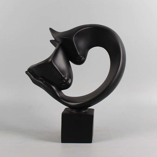 Abstract Couple Statue in Black Resin 27 cm