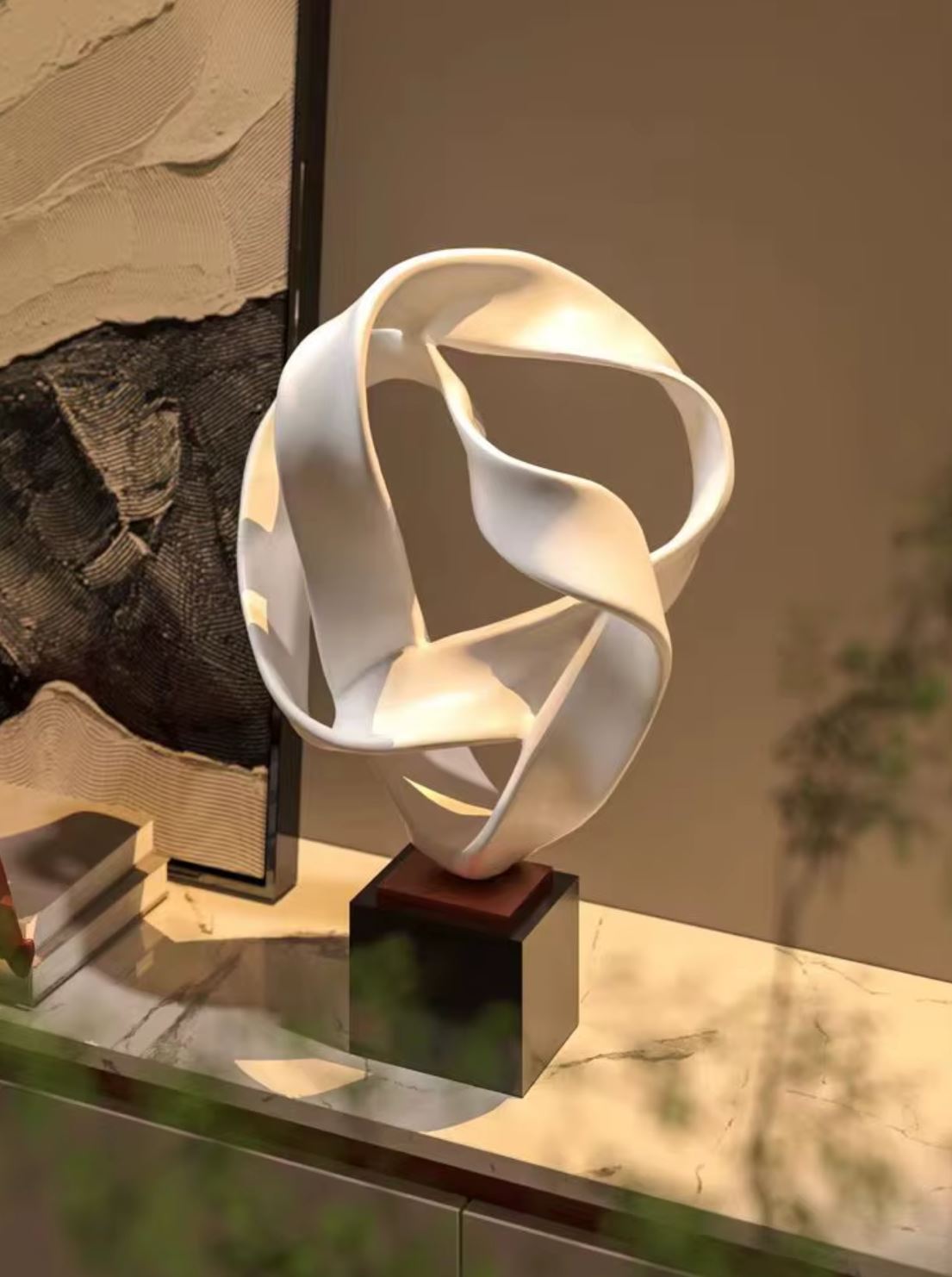 Minimalist White Geometric Abstract Sculpture 41 cm