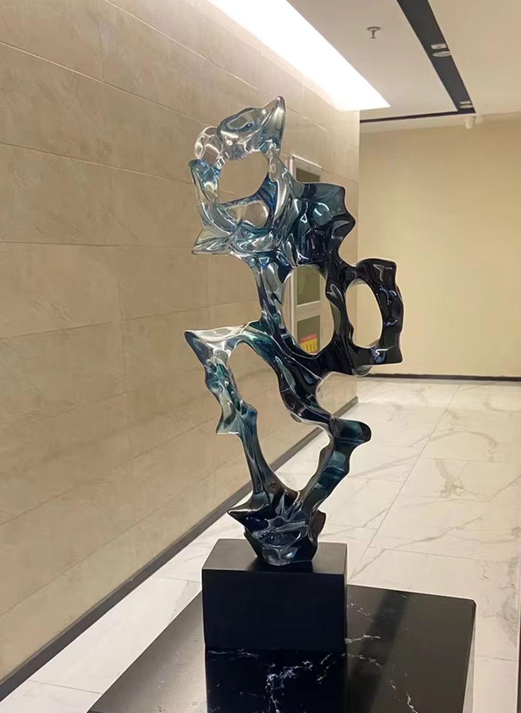 Transparent Blue Abstract Resin Sculpture 43 cm
