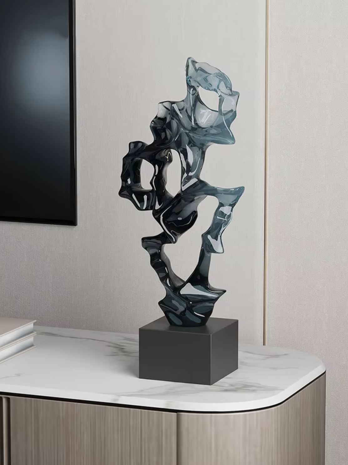 Transparent Blue Abstract Resin Sculpture 43 cm
