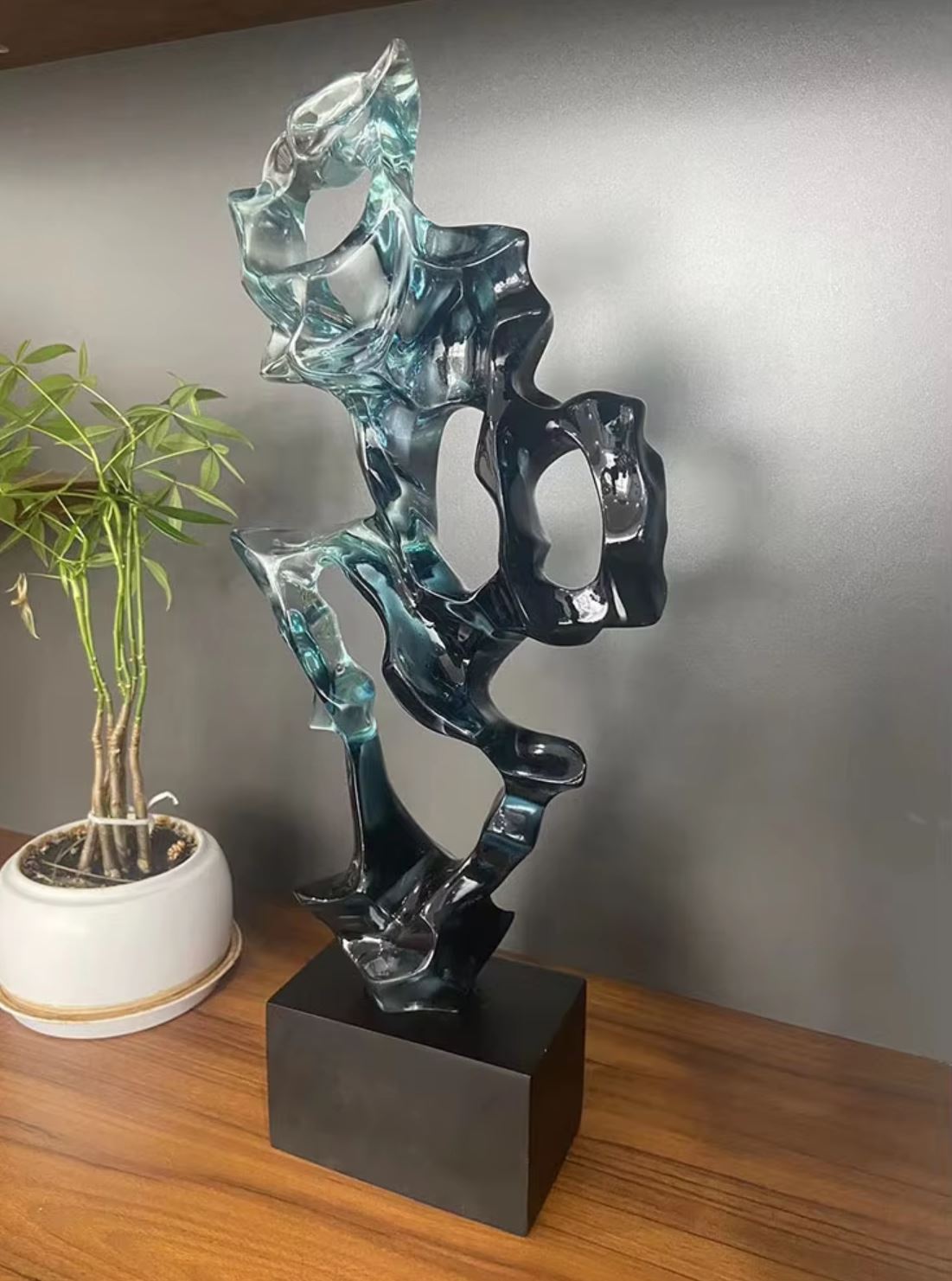 Transparent Blue Abstract Resin Sculpture 43 cm