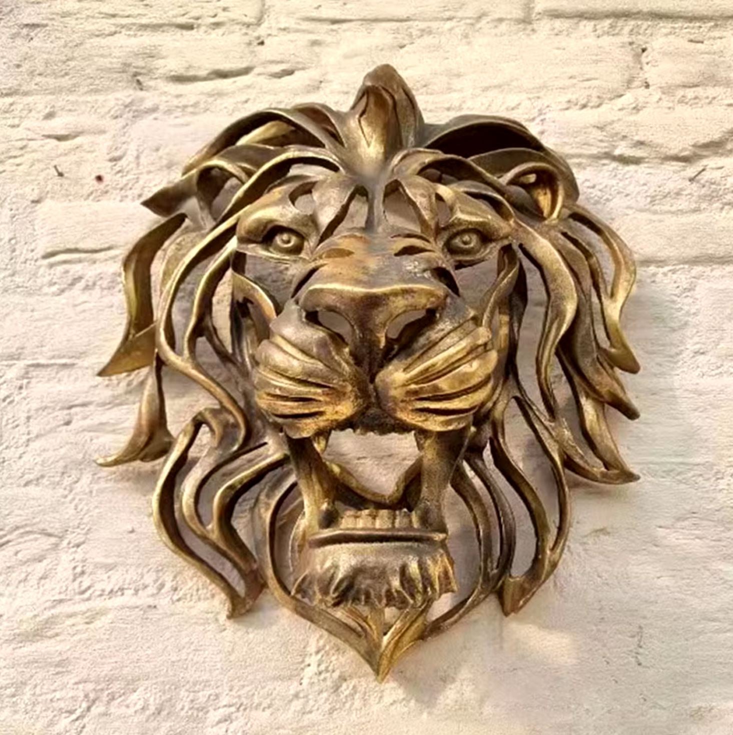 Gold Lion Head Wall Statue 30 cm