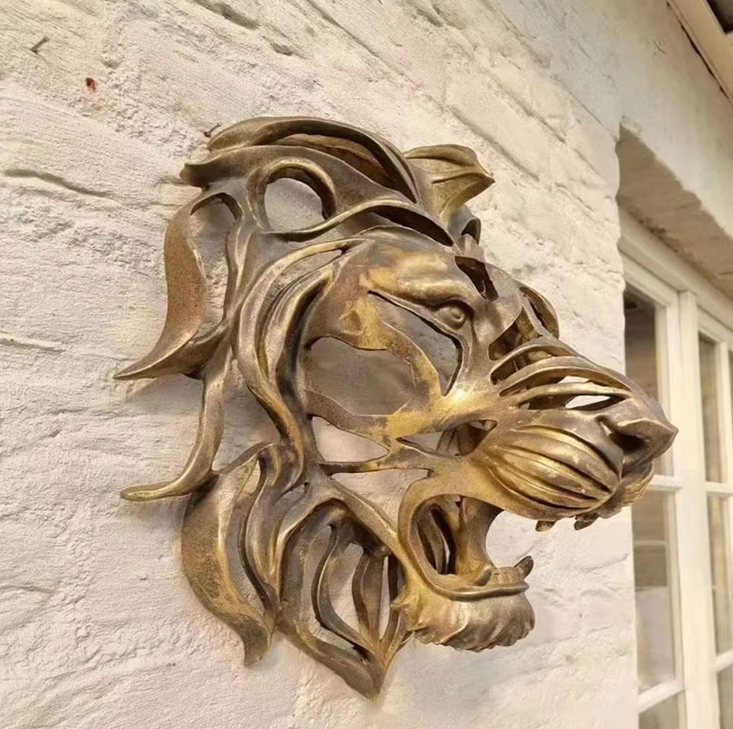 Gold Lion Head Wall Statue 30 cm