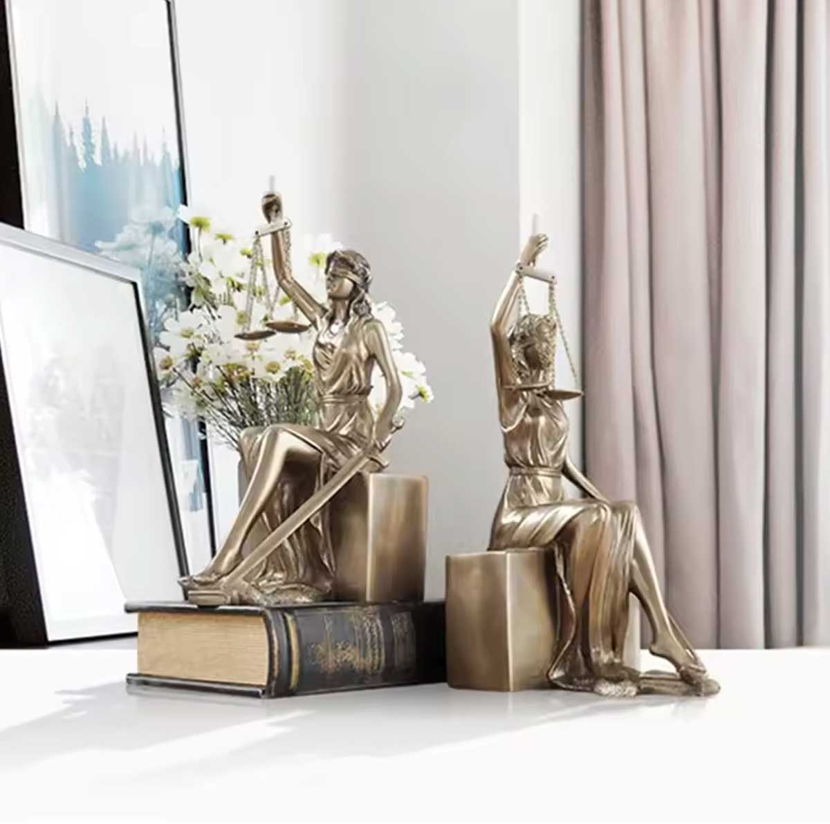 Justice Statue Bookends, Bronze Finish – Set of 2 Pieces - 26 cm