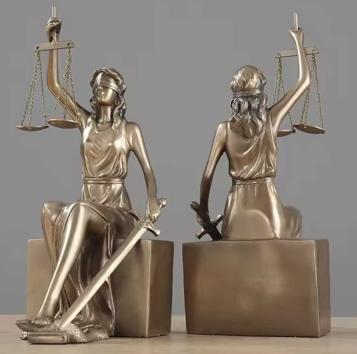 Justice Statue Bookends, Bronze Finish – Set of 2 Pieces - 26 cm