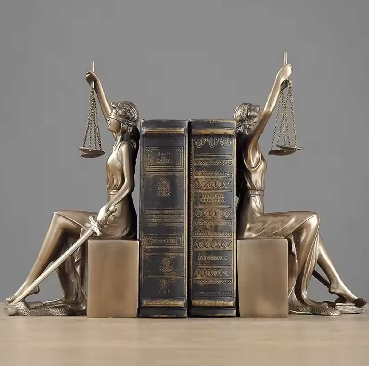 Justice Statue Bookends, Bronze Finish – Set of 2 Pieces - 26 cm