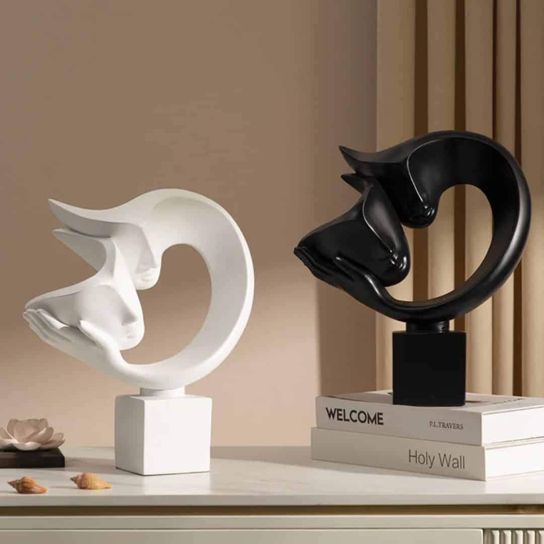 Abstract Couple Statue in White Resin 27 cm
