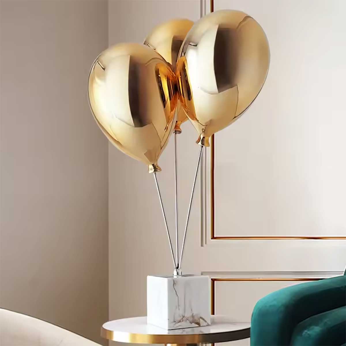 Gold Balloons Design Statue on White Marble Base – Decorative Sculpture 67 cm