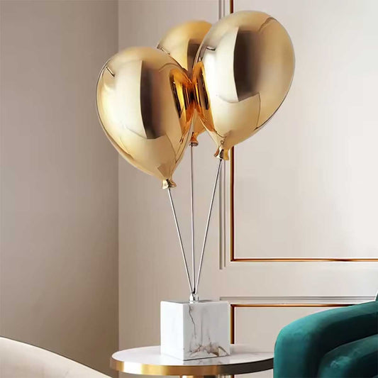 Gold Balloons Design Statue on White Marble Base – Decorative Sculpture 67 cm