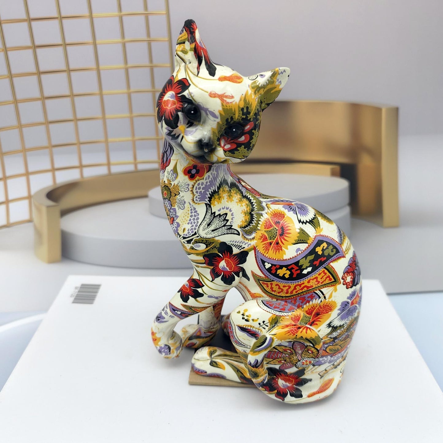Sitting Cat Statue, Resin, Japanese Motif, 21 cm