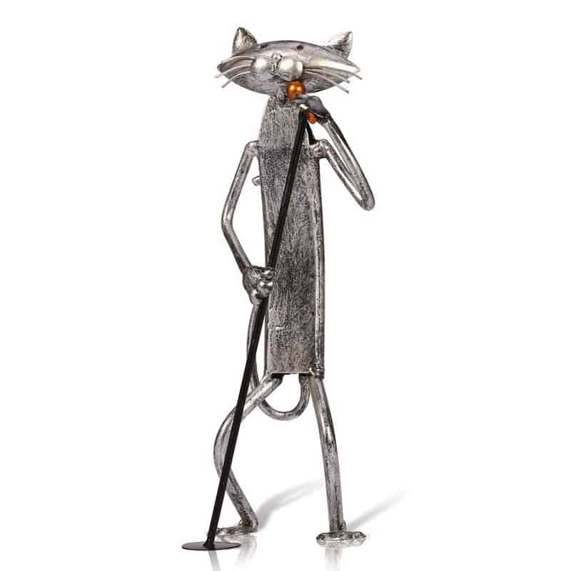 Cat Musician Statue in Metal, Singer, 26 cm