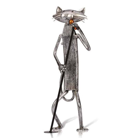 Cat Musician Statue in Metal, Singer, 26 cm
