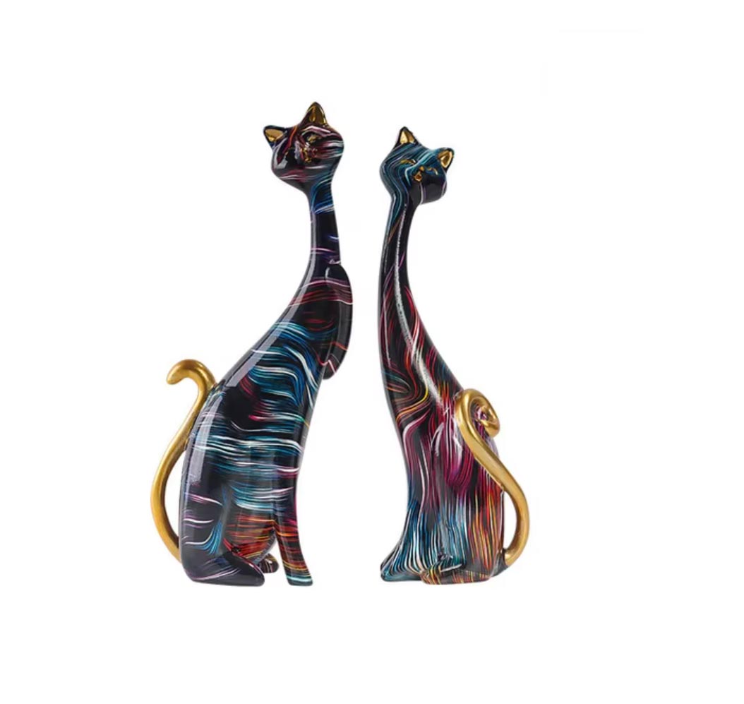 Cat Couple Statue, Fireworks, 24 cm