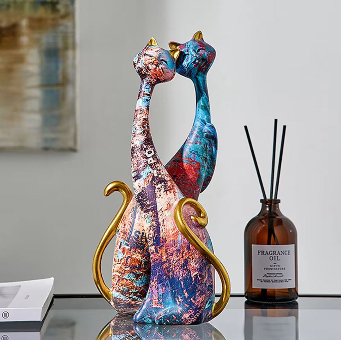 Cat Couple Statue, Graffiti, 24 cm