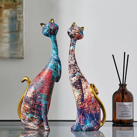 Cat Couple Statue, Graffiti, 24 cm