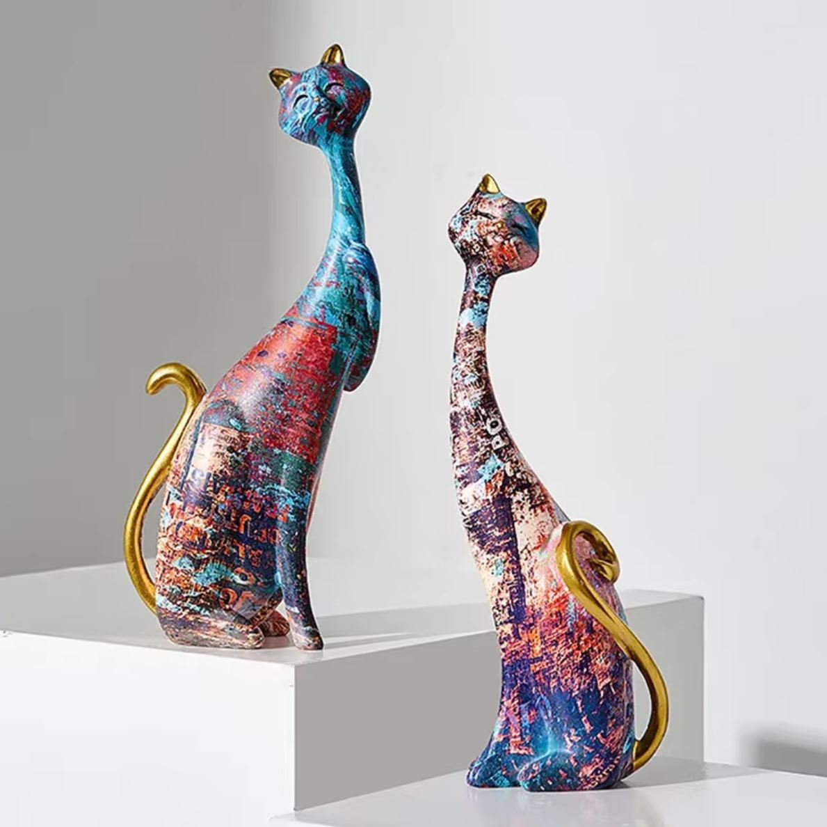 Cat Couple Statue, Graffiti, 24 cm