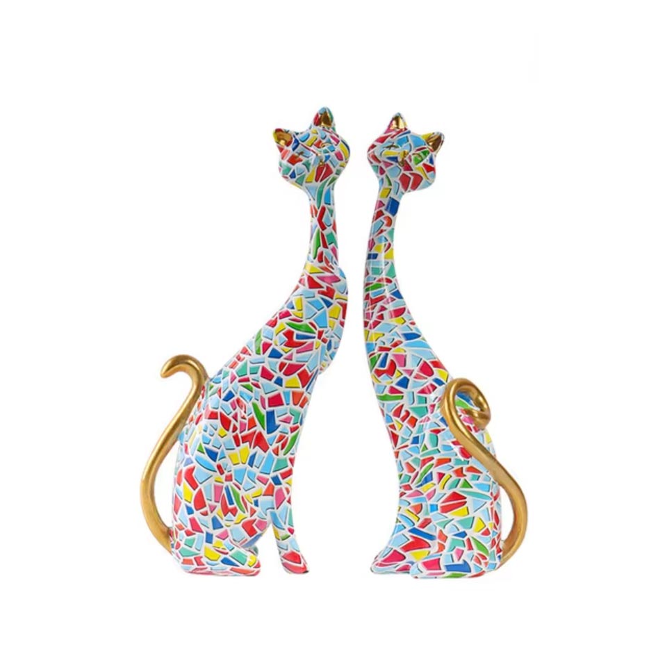 Cat Couple Statue, Mosaic, 24 cm