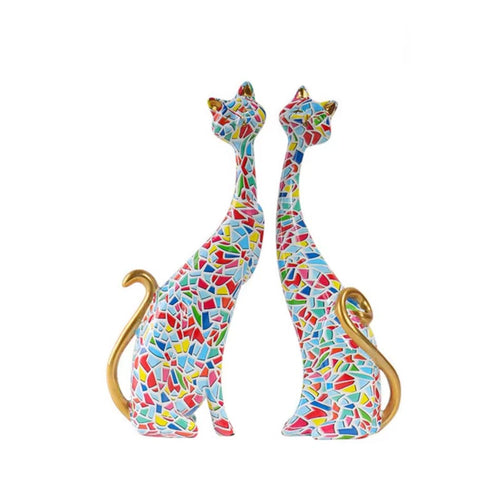 Cat Couple Statue, Mosaic, 24 cm