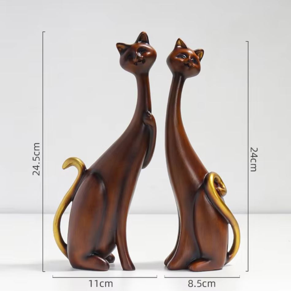 Cat Couple Statue, Wood, 24 cm