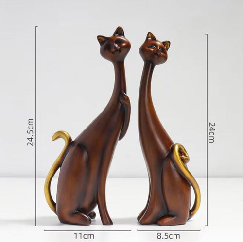 Cat Couple Statue, Wood, 24 cm