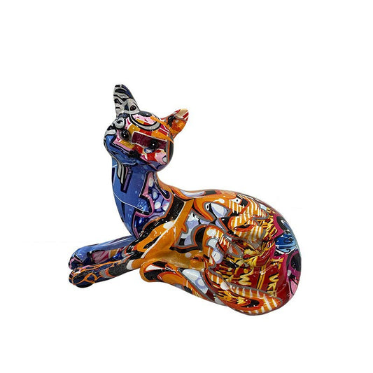 Lying Cat Statue, Resin, Graffiti, 14 cm