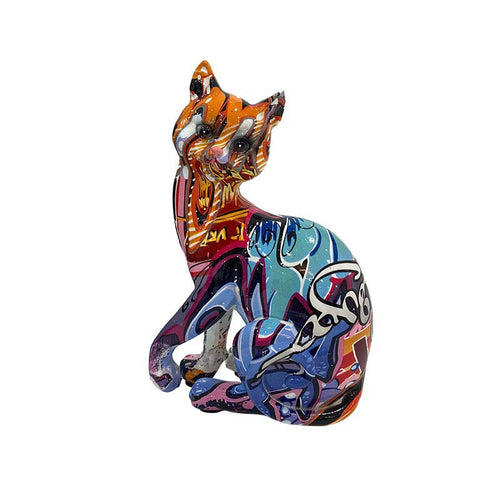 Sitting Cat Statue, Resin, Graffiti, 16 cm