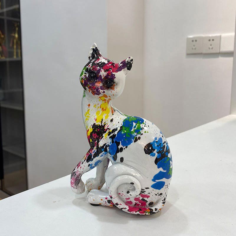 Sitting Cat Statue, Resin, Multicolor, 16 cm