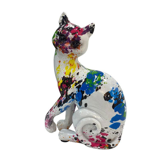 Sitting Cat Statue, Resin, Multicolor, 16 cm