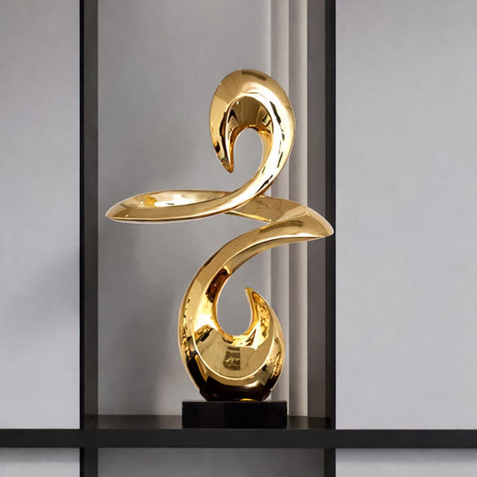 Golden Abstract Design Statue in Resin – Decorative Sculpture 49 cm