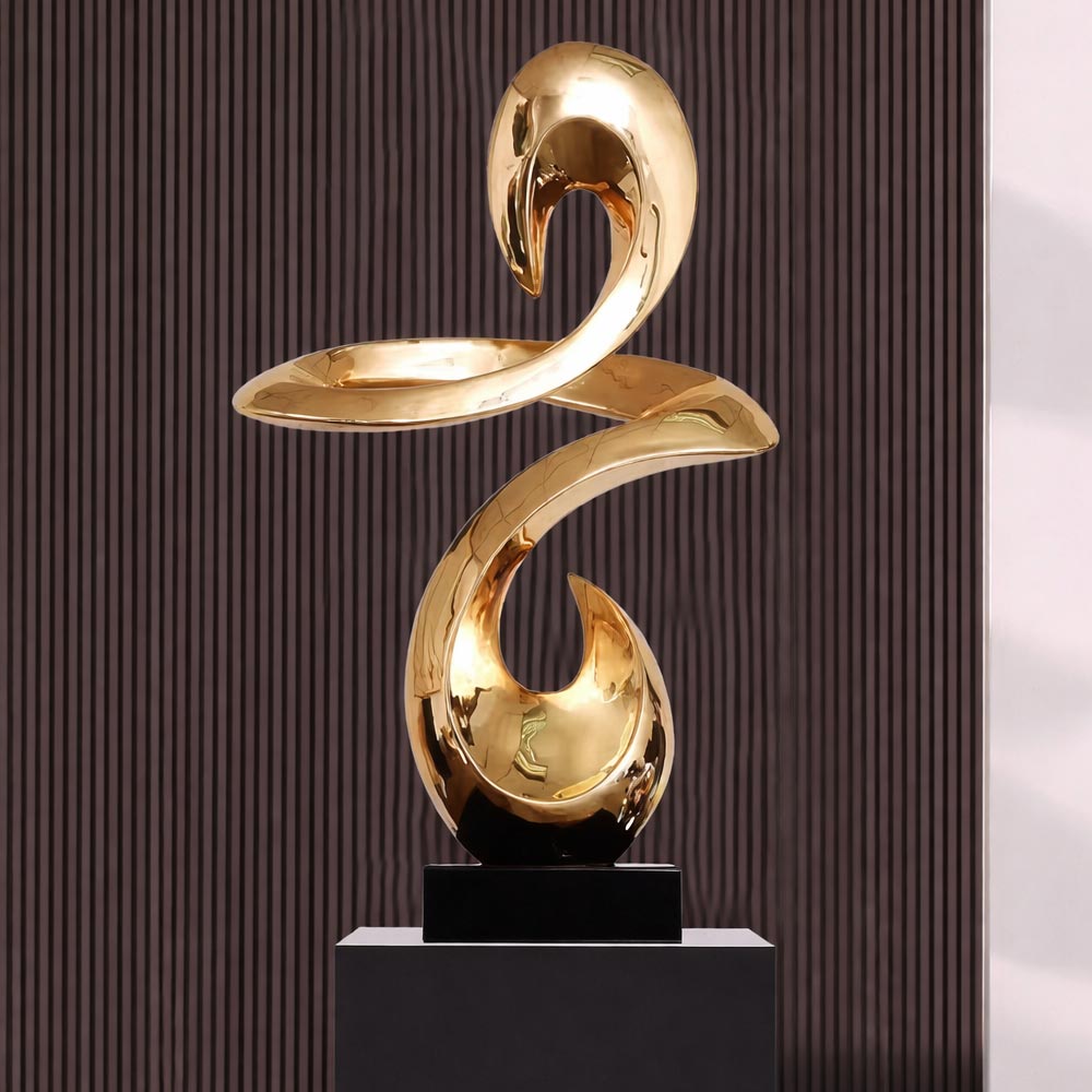 Golden Abstract Design Statue in Resin – Decorative Sculpture 49 cm