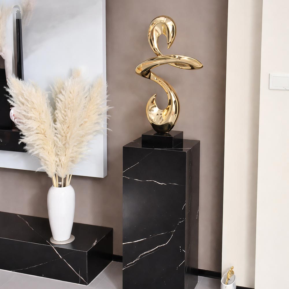 Golden Abstract Design Statue in Resin – Decorative Sculpture 49 cm