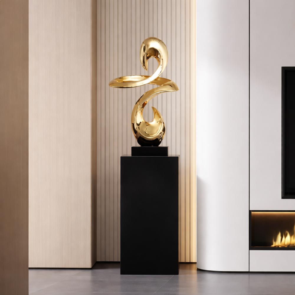 Golden Abstract Design Statue in Resin – Decorative Sculpture 49 cm