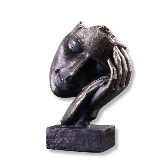 Woman Face Statue, Bronze Effect, 22 cm
