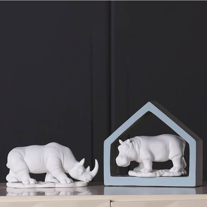 Rhinoceros Statue <br/> White