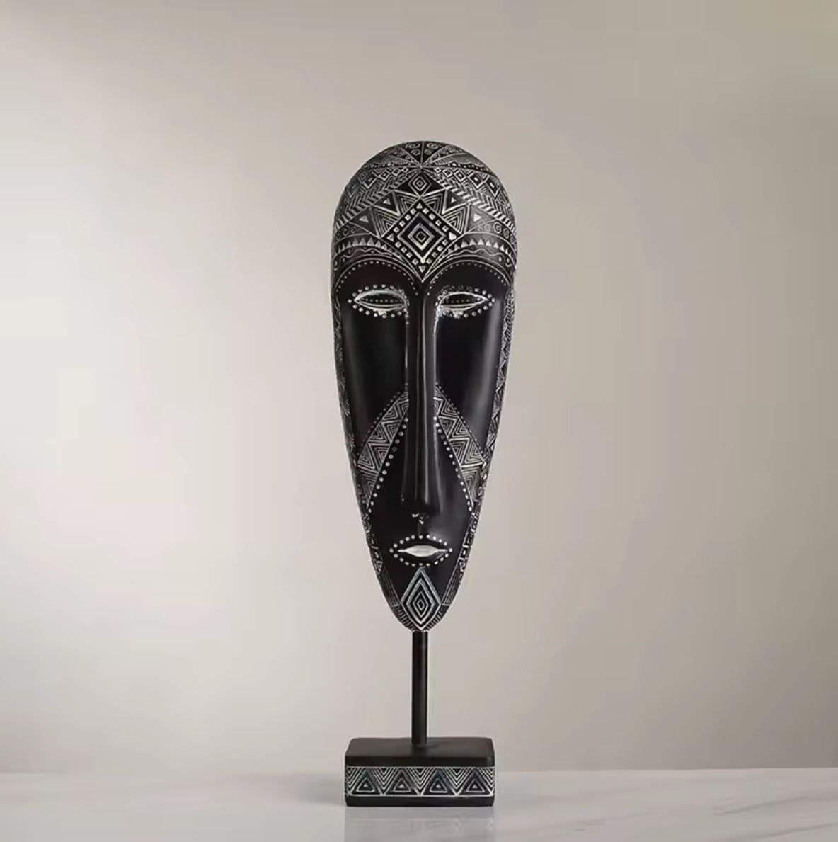Black & White African Mask Statue 33 cm