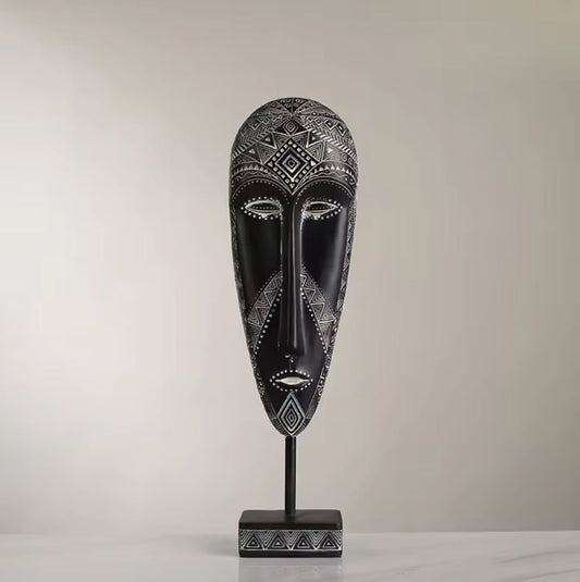 Black & White African Mask Statue 33 cm