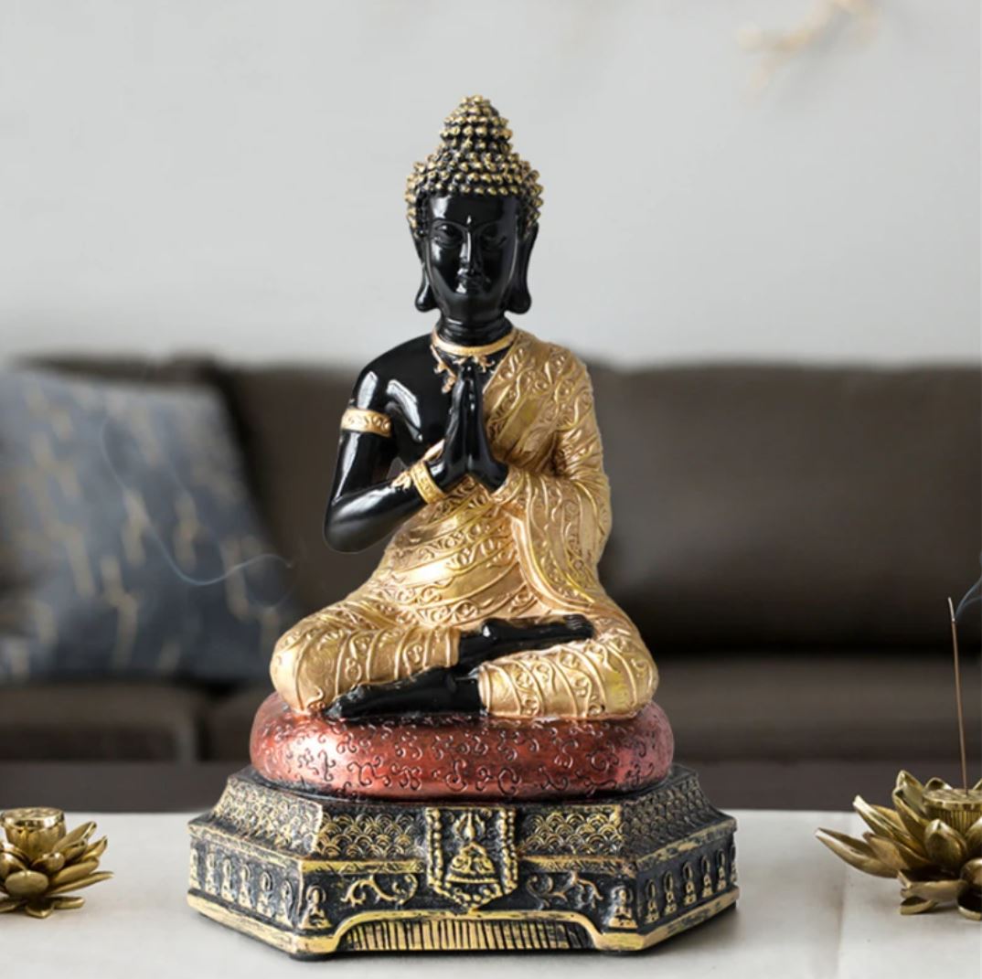 Amitabha Buddha Statue, Black / Gold, 23 cm
