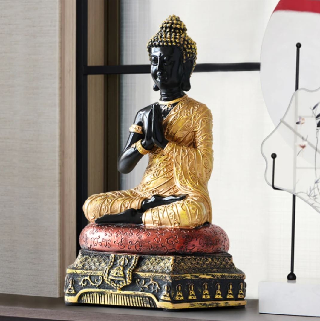 Amitabha Buddha Statue, Black / Gold, 23 cm