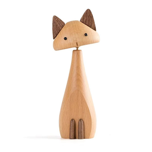 Nordic-Style Wooden Cat Statue 16 cm