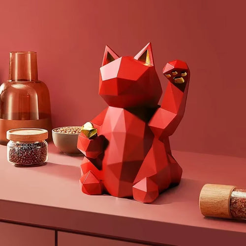 Origami Cat Statue, Red, 24 cm