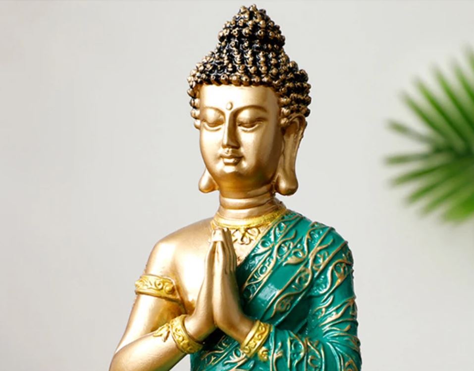 Amitabha Buddha Statue, Green / Gold, 23 cm