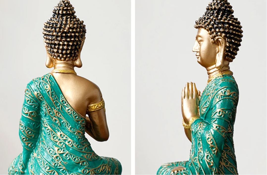 Amitabha Buddha Statue, Green / Gold, 23 cm