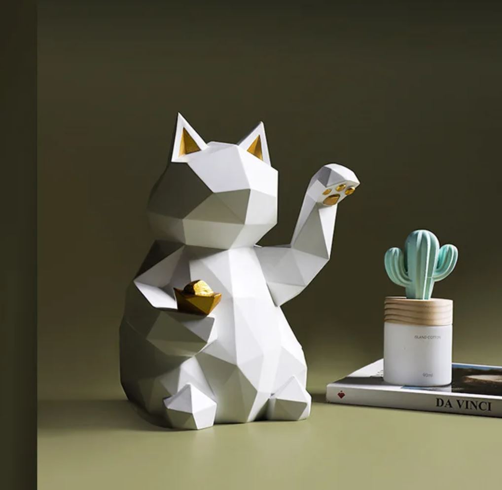 Origami Cat Statue, White, 24 cm