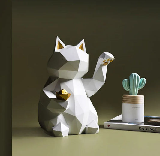 Origami Cat Statue, White, 24 cm