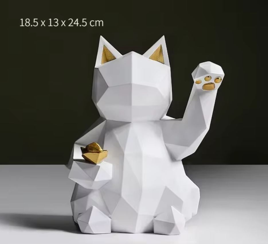 Origami Cat Statue, White, 24 cm