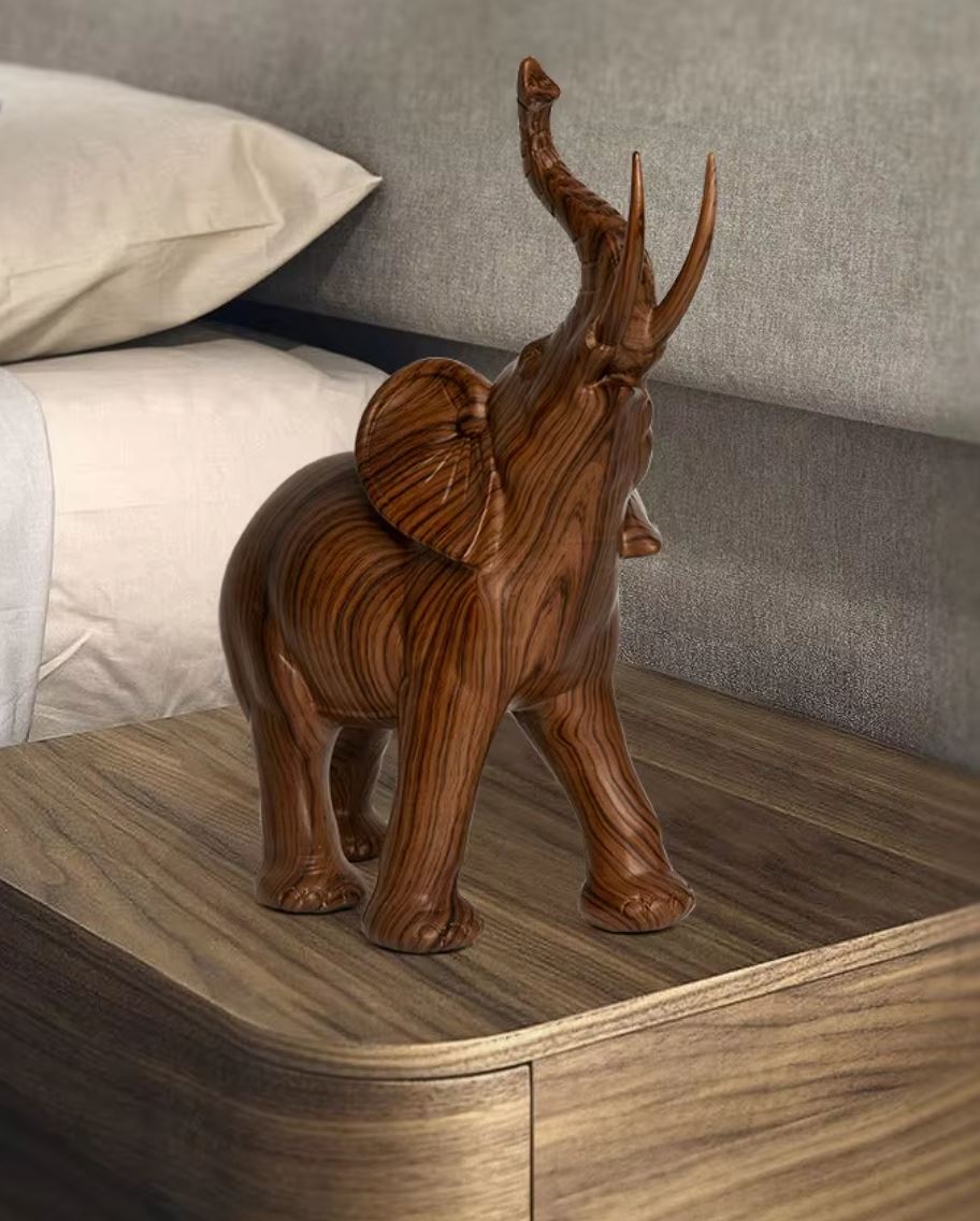 Elephant Statue in Resin, Wood-Effect, 13 cm