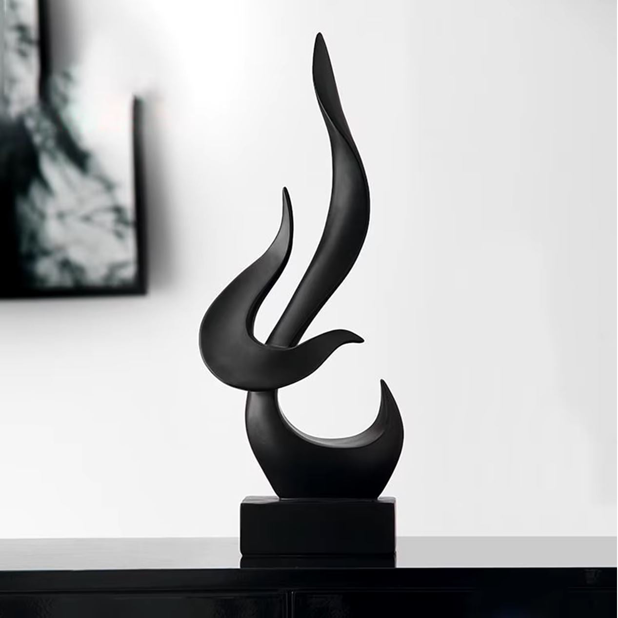 Black Abstract Flame Sculpture 15 cm