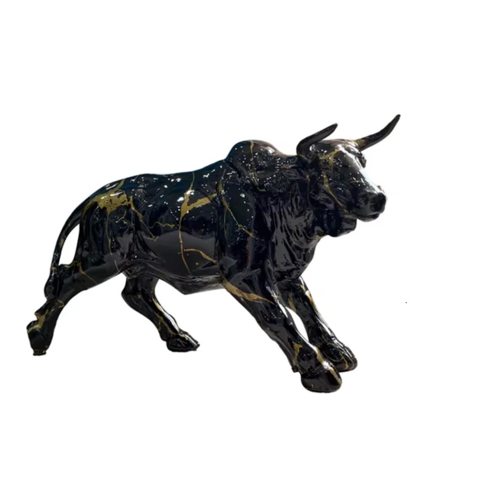 Bull Statue, Black, Resin, 18 cm