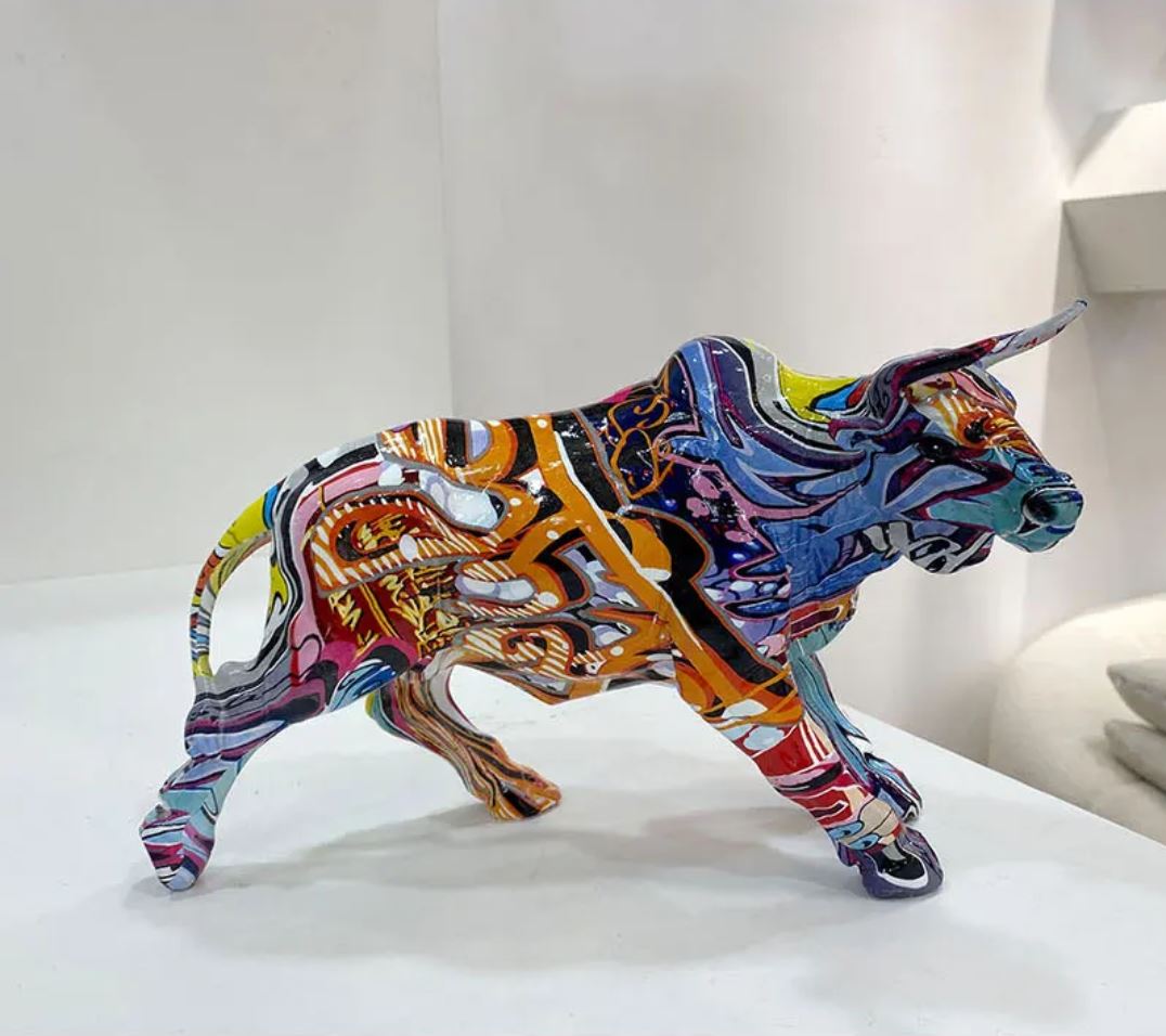 Bull Statue, Resin, Graffiti, 18 cm