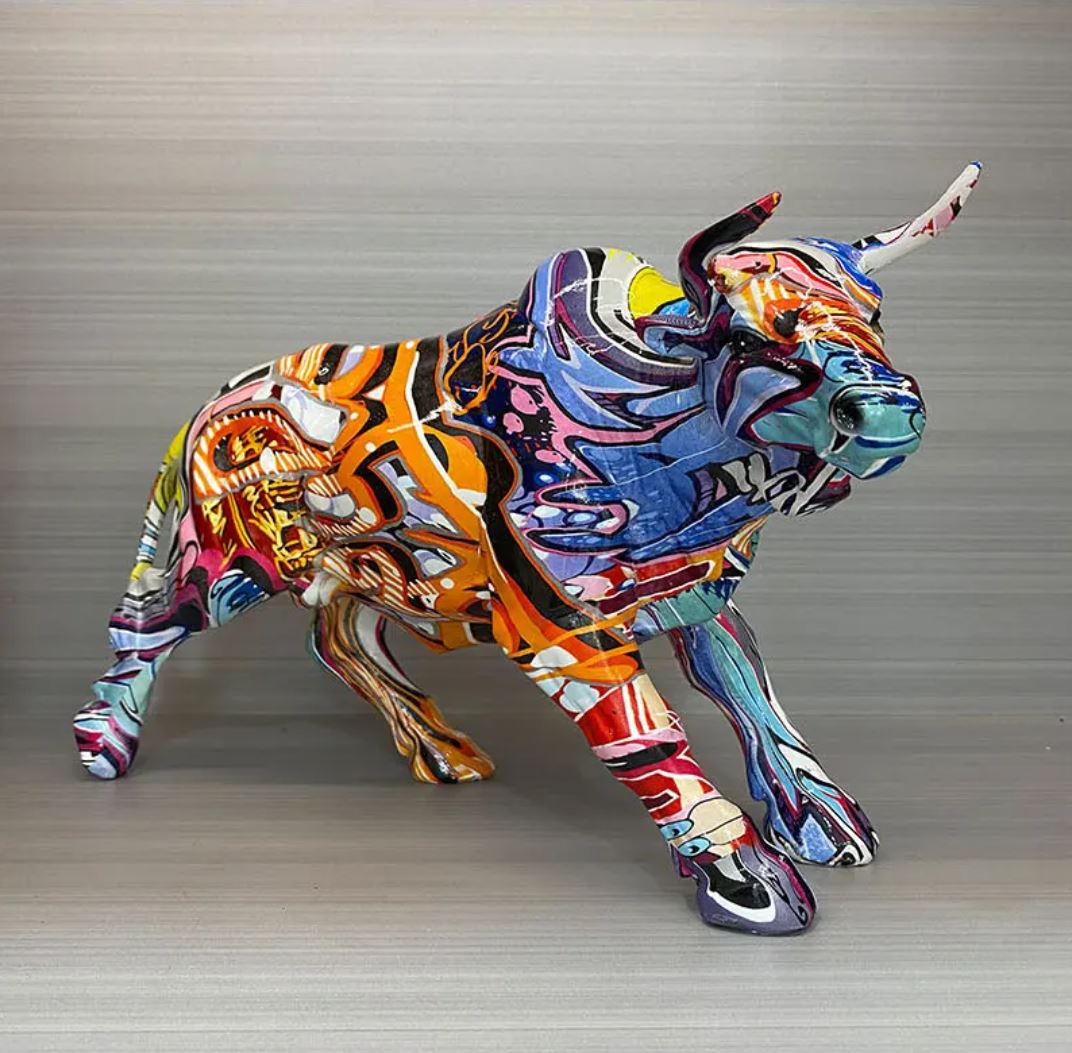Bull Statue, Resin, Graffiti, 18 cm